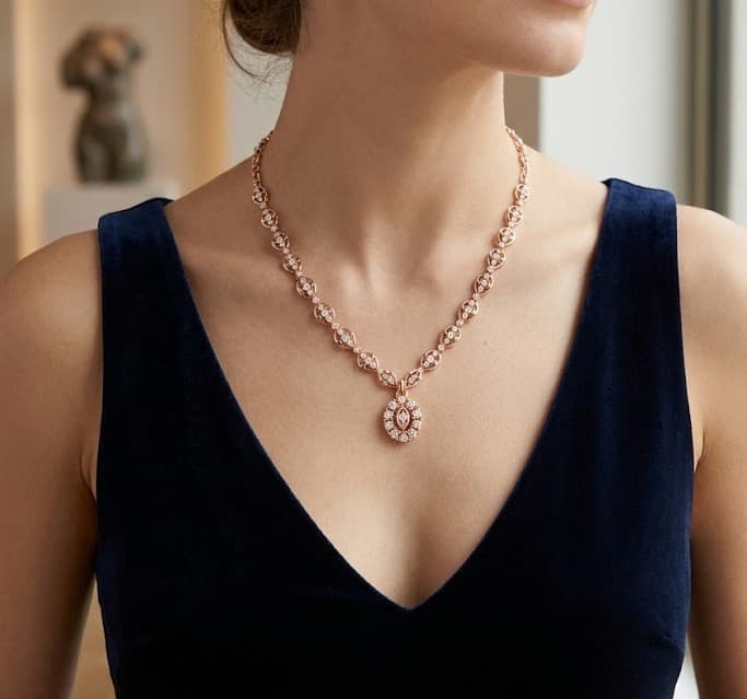 Elegant Floral Gold Diamond Necklace — image 1