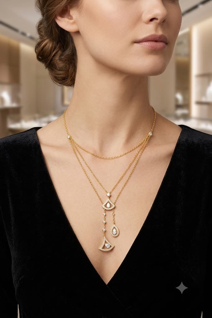Layer Gold-Tone Diamond-Style Pendant Necklace — image 1