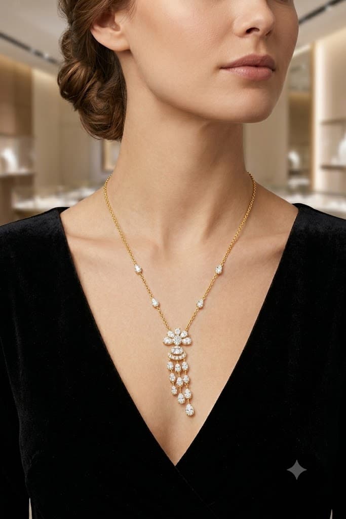 Elegant Floral Diamond-Style Gold Pendant Necklace — image 1