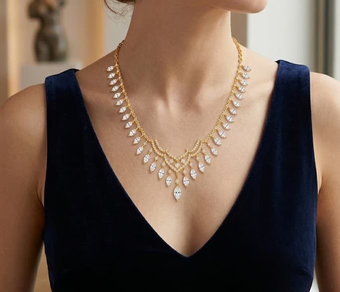 Elegant Leaf-Drop Diamond-Style Statement Necklace — image 1