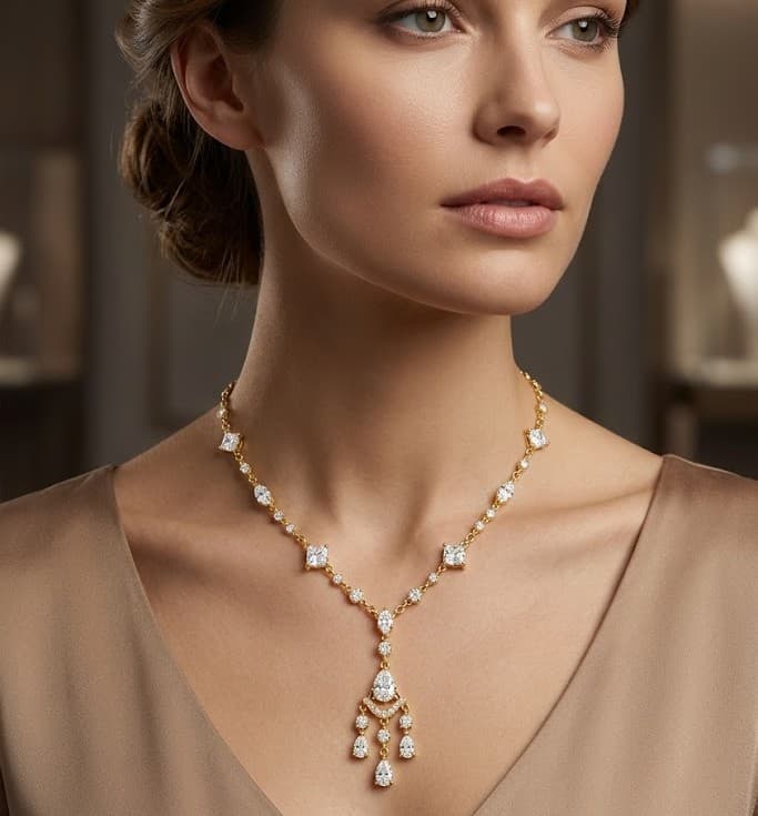 Elegant Diamond-Style Y Necklace with Teardrop Pendant — image 1