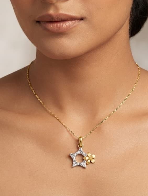 Diamond Star and Flower Pendant — image 1