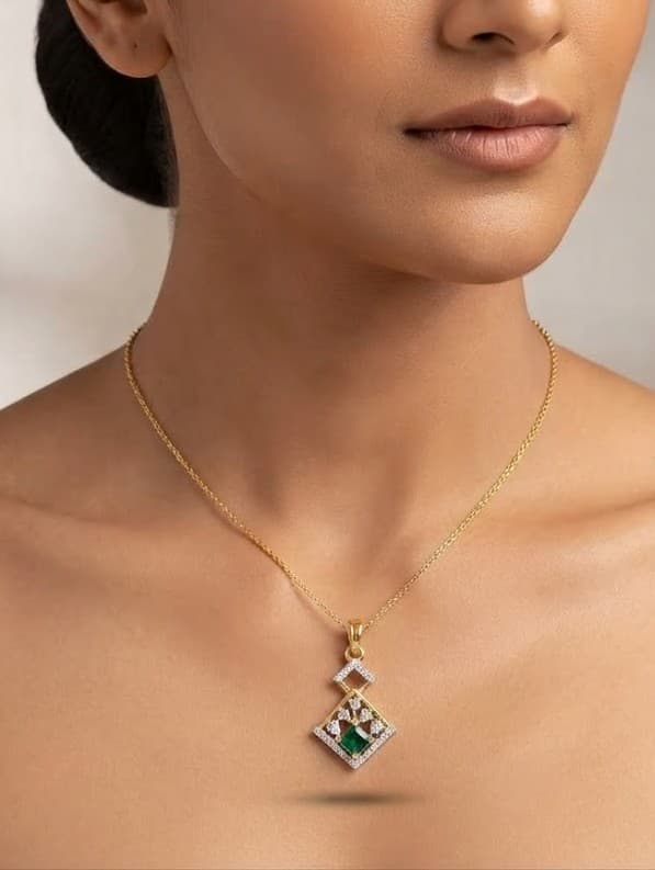 Emerald and Diamond Geometric Pendant — image 1