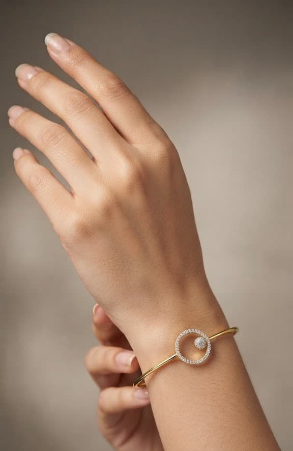 The Floating Solitaire Circle Diamond and Gold Bangle — image 1