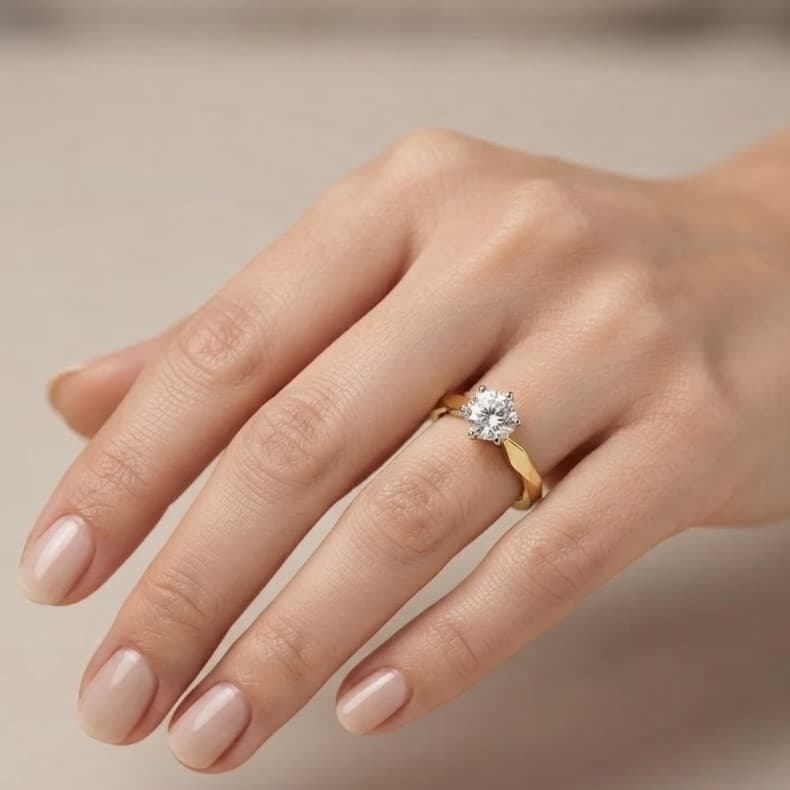 Faceted Solitaire Diamond Ring — image 1